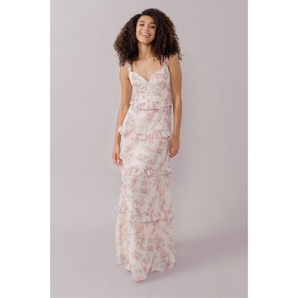 Revelry Sloane Chiffon Floral Print Dress Blushing Bride Bouquet - 9F93 Size 4 - Picture 1 of 7